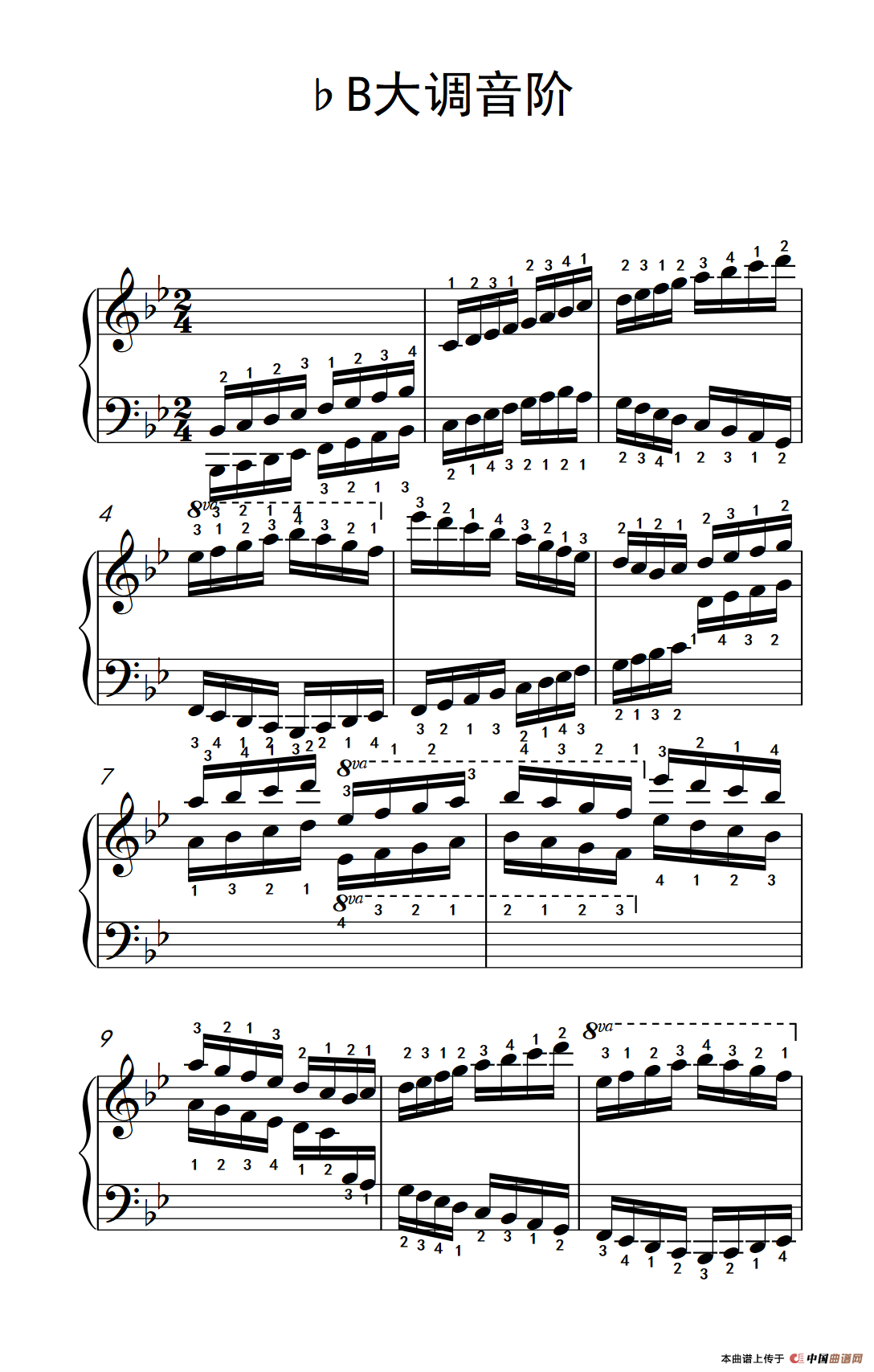 第九级9.♭B大调音阶（中央音乐学院 钢琴（业余）考级教程 7-9级）